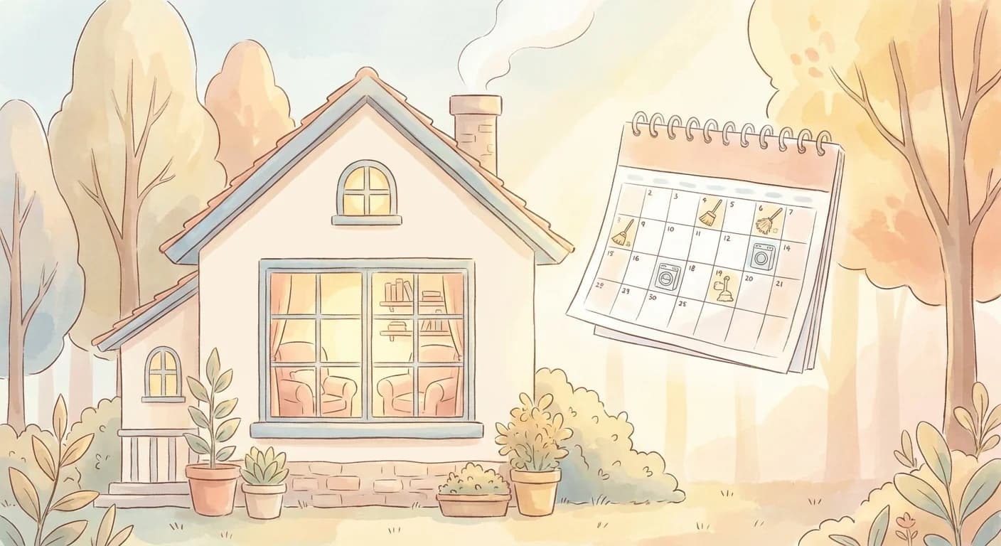 Clean house with a calendar showing cleaning events
